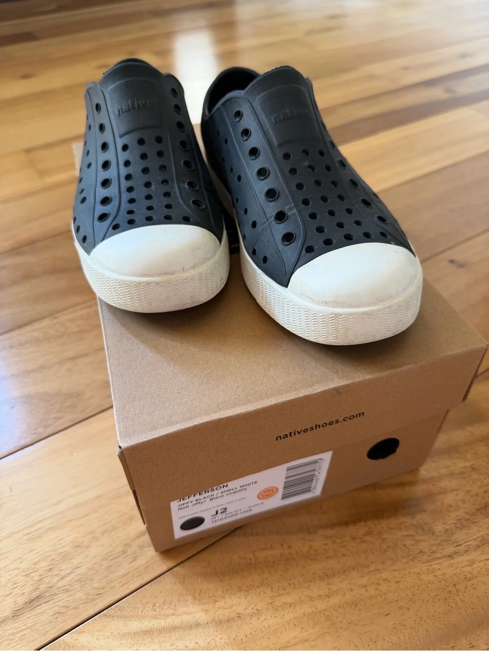 Native Shoes Kids Water Slip-On in Black with White Toe